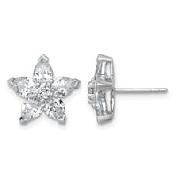 Sterling Silver Rhodium-plated Polished CZ Flower Post Earrings