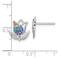 Sterling Silver RH-pl Polished Multi Color Nano Crystals Tulip Post Earring