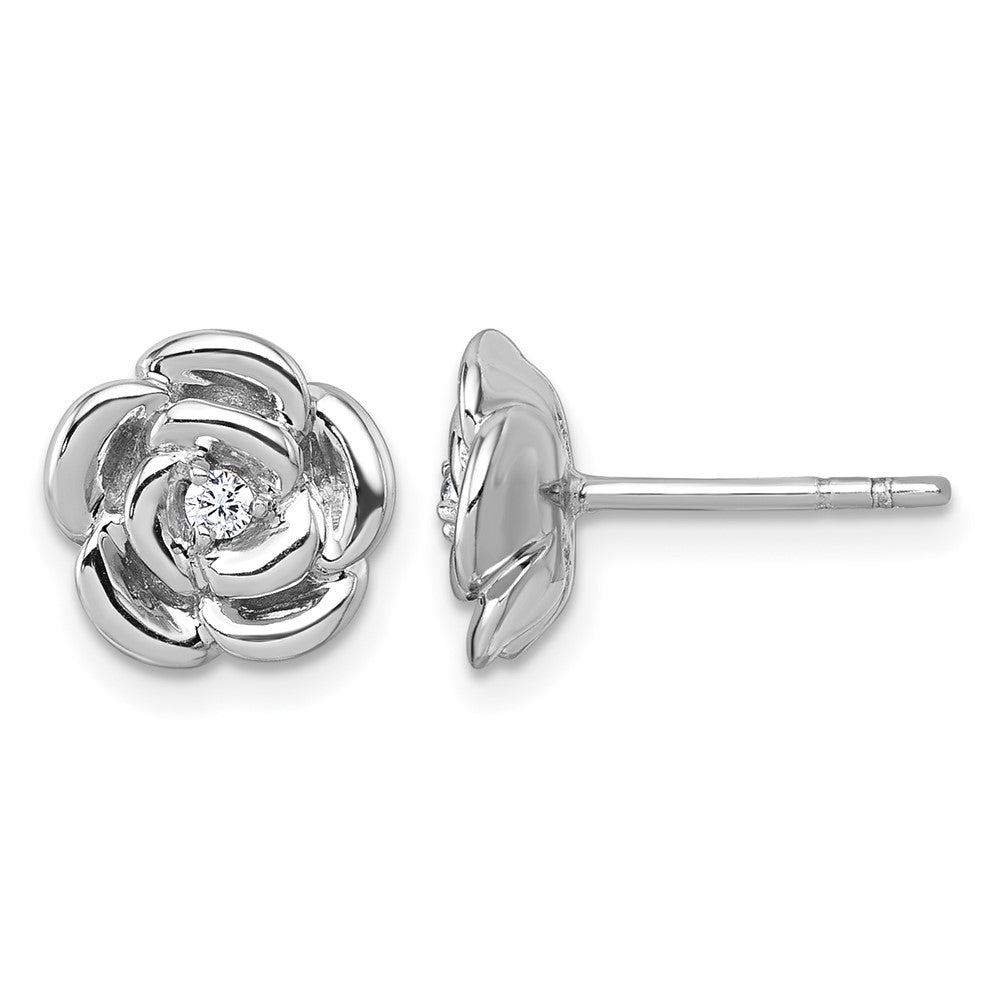 Sterling Silver Rhodium-plated Polished CZ Flower Post Earrings