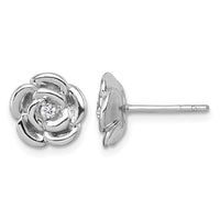 Sterling Silver Rhodium-plated Polished CZ Flower Post Earrings