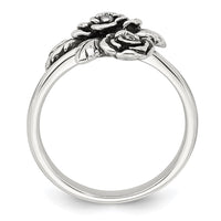 Sterling Silver Antiqued Polished CZ Flower Ring