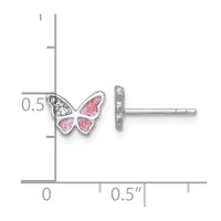 Sterling Silver Rhodium-plated CZ Enamel Pink Butterfly Post Earrings