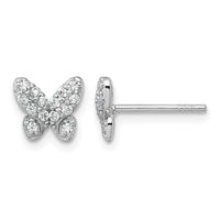 Sterling Silver Rhodium-plated Polished CZ Butterfly Post Earrings