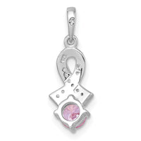 SS RH-plated Polished Pink & White CZ Awareness Ribbon Pendant