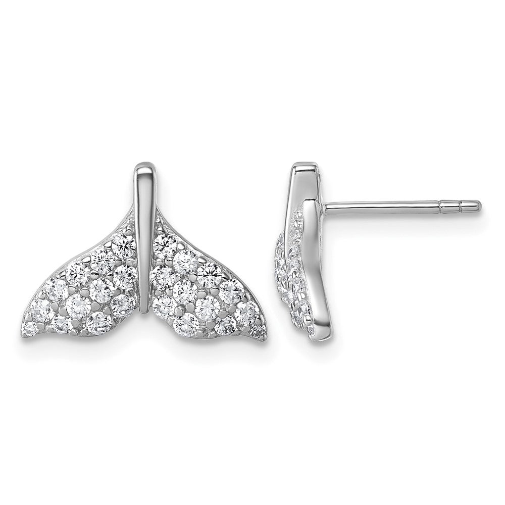 Sterling Silver Rhodium-plated CZ Whale Tail Post Earrings