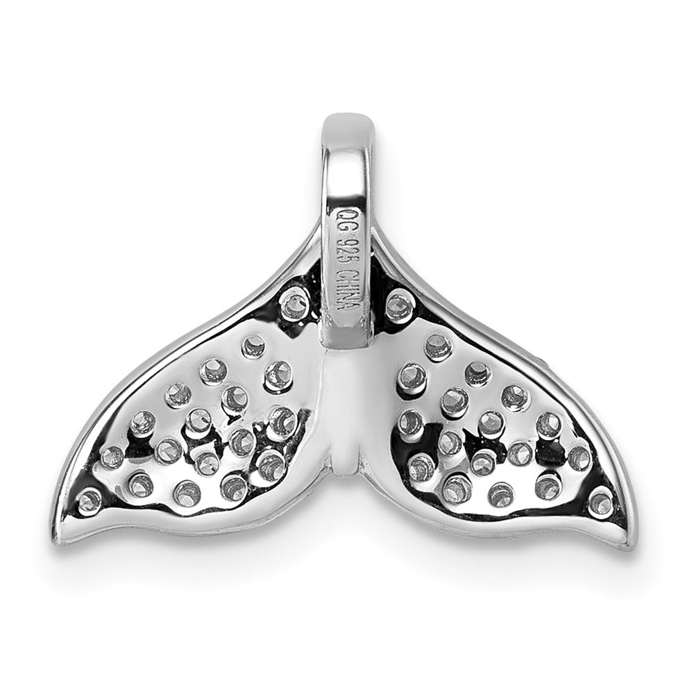Sterling Silver Rhodium-plated CZ Whale Tail Chain Slide Pendant