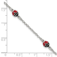 Sterling Silver Polished Enameled Ladybug 6in w/1in ext Children's Bracelet