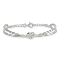 Sterling Silver Polished Heart Children's Cuff Bangle Bracelet