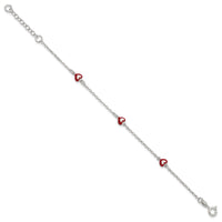 Sterling Silver Polished Enameled Heart 6in w/1in ext Children's Bracelet