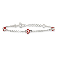 Sterling Silver Polished Enameled Heart 6in w/1in ext Children's Bracelet