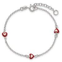 Sterling Silver Polished Enameled Heart 6in w/1in ext Children's Bracelet
