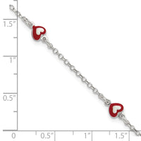 Sterling Silver Polished Enameled Heart 6in w/1in ext Children's Bracelet