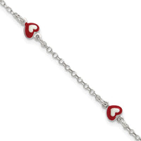 Sterling Silver Polished Enameled Heart 6in w/1in ext Children's Bracelet