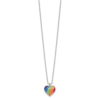 Sterling Silver Polished Enameled Rainbow Heart 16 inch Necklace