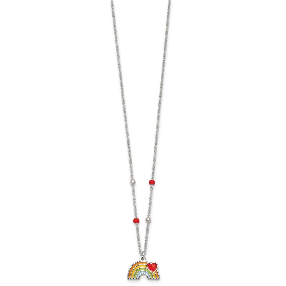 Sterling Silver Beaded Enameled Heart Rainbow 14 Inch Necklace