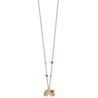 Sterling Silver Beaded Enameled Heart Rainbow 14 Inch Necklace