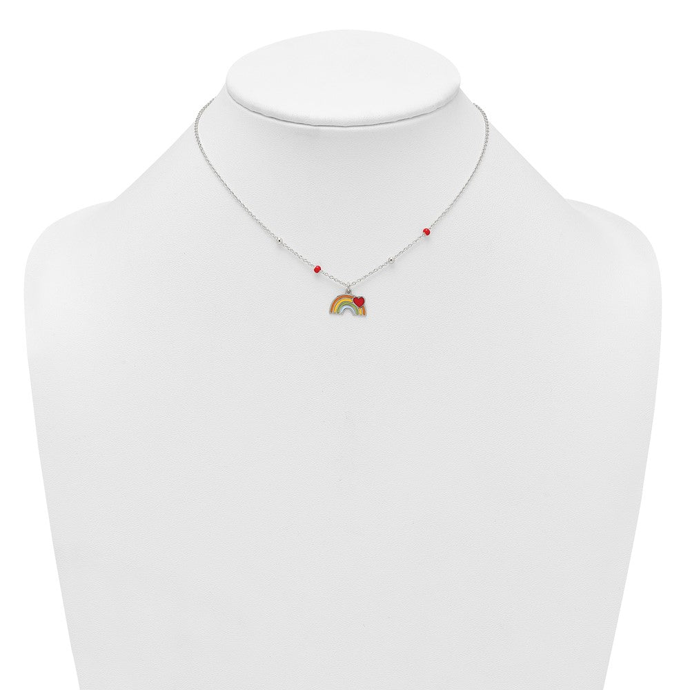 Sterling Silver Beaded Enameled Heart Rainbow 14 Inch Necklace