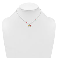 Sterling Silver Beaded Enameled Heart Rainbow 14 Inch Necklace