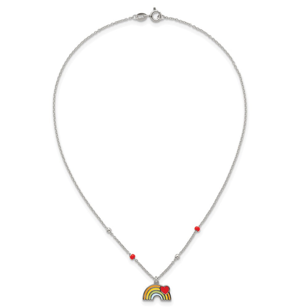 Sterling Silver Beaded Enameled Heart Rainbow 14 Inch Necklace
