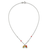 Sterling Silver Beaded Enameled Heart Rainbow 14 Inch Necklace