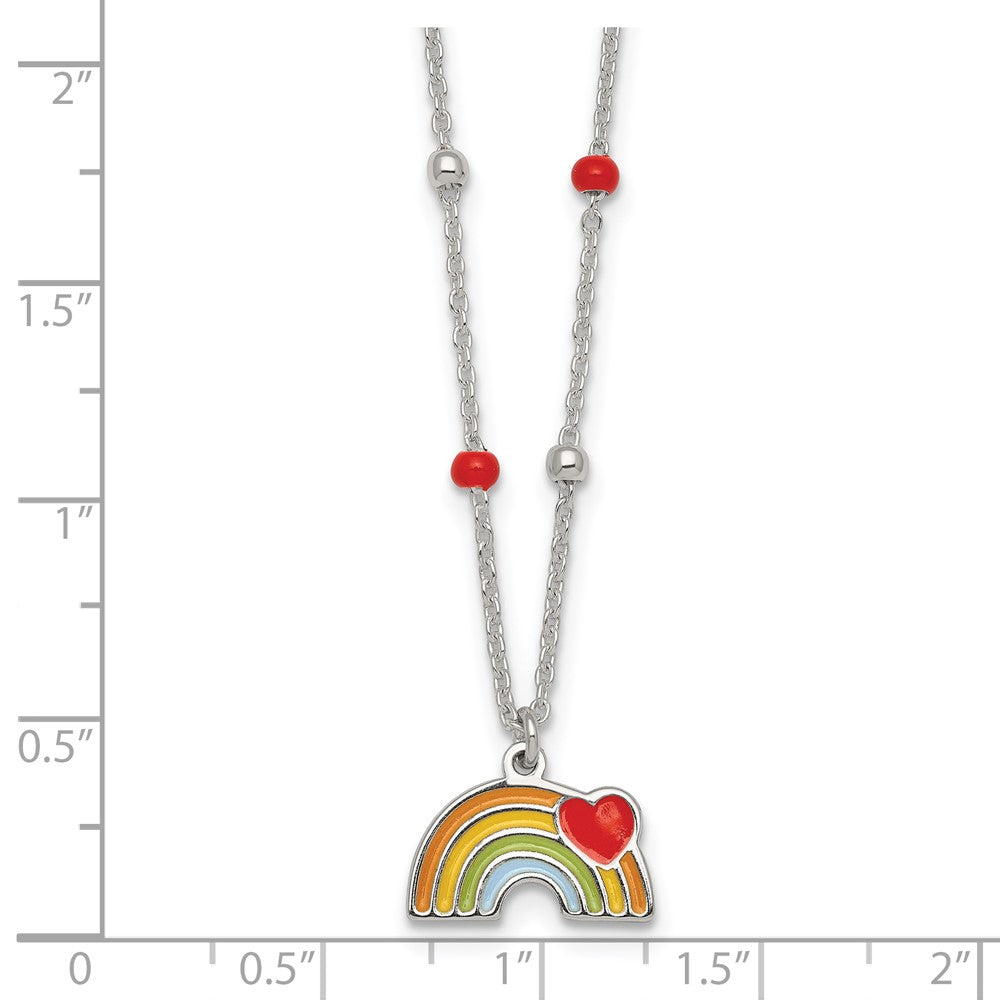 Sterling Silver Beaded Enameled Heart Rainbow 14 Inch Necklace