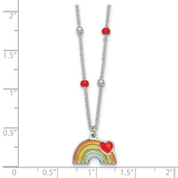 Sterling Silver Beaded Enameled Heart Rainbow 14 Inch Necklace