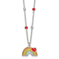 Sterling Silver Beaded Enameled Heart Rainbow 14 Inch Necklace