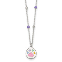 Sterling Silver Beaded Enameled Heart Pawprint 14 Inch Necklace