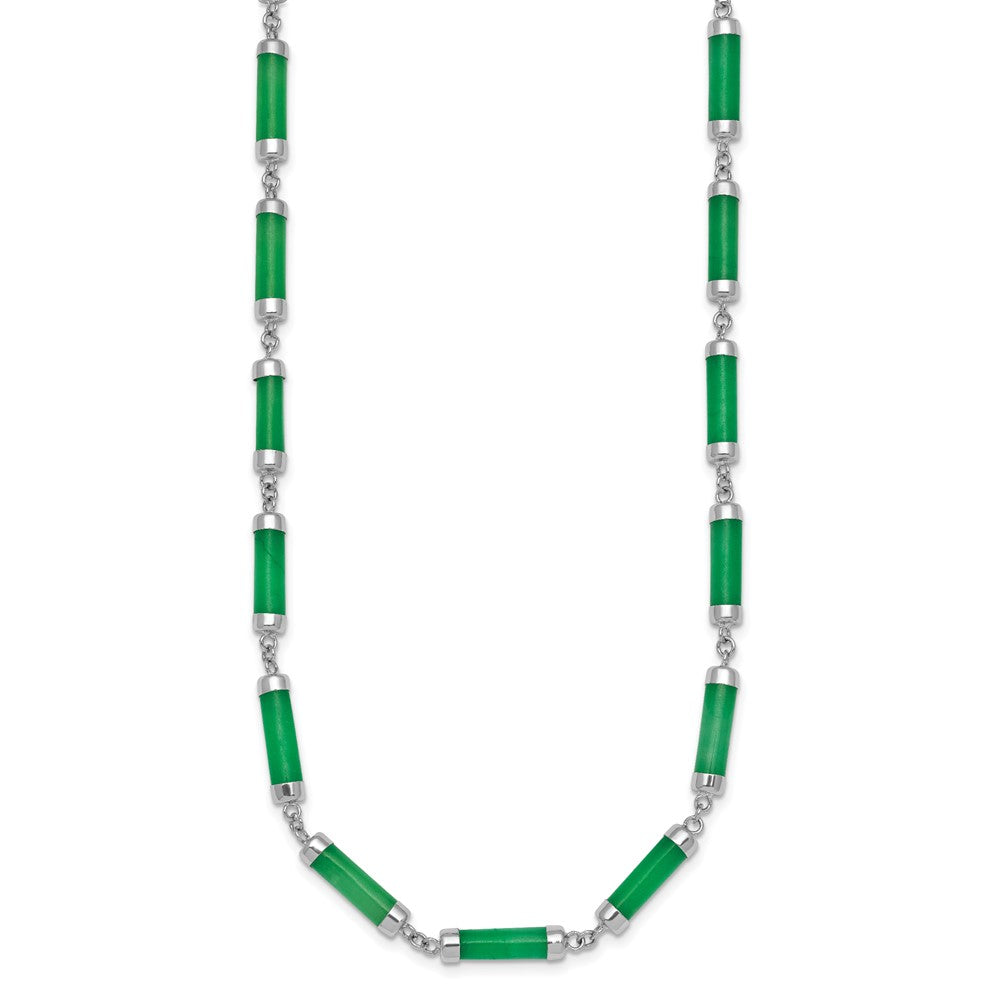 Sterling Silver RH-plated Polished Jade Bars 16.75in w/.5in Ext Necklace