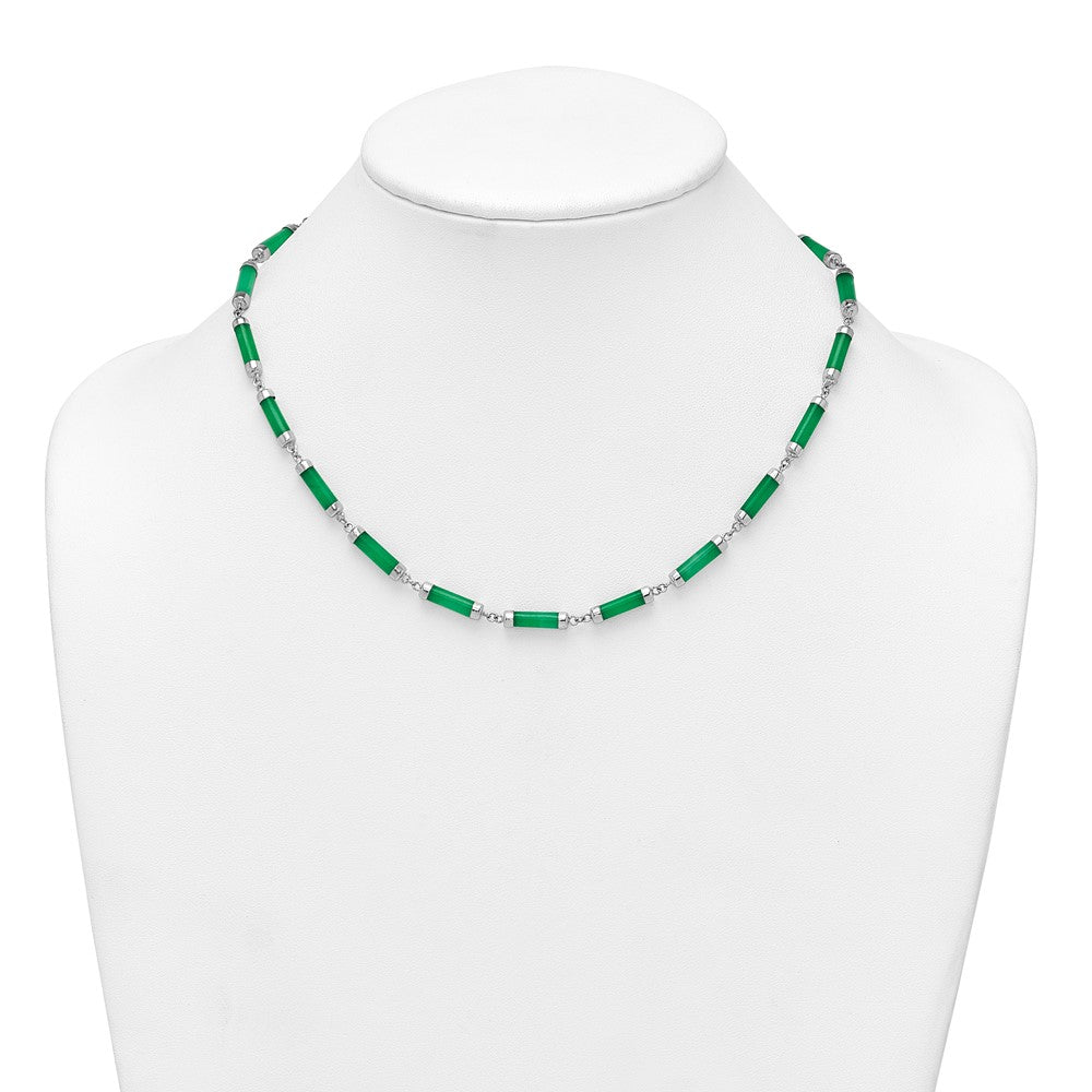 Sterling Silver RH-plated Polished Jade Bars 16.75in w/.5in Ext Necklace