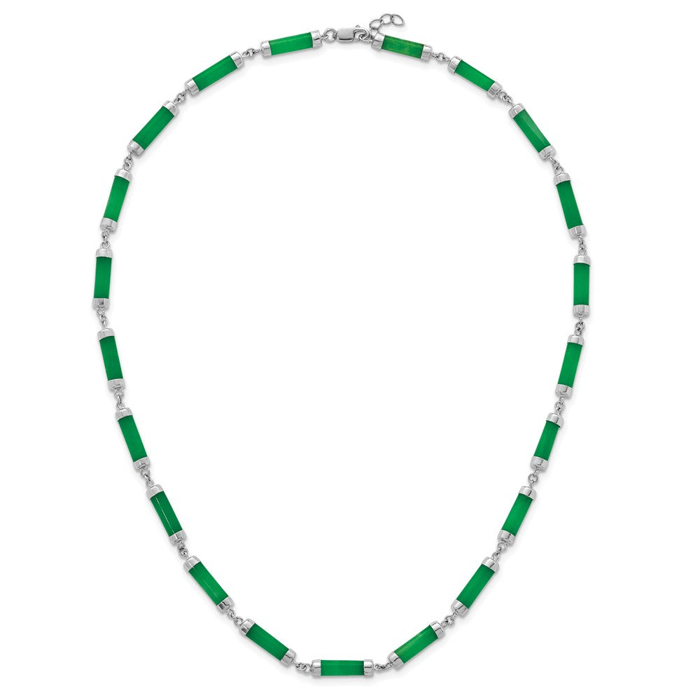 Sterling Silver RH-plated Polished Jade Bars 16.75in w/.5in Ext Necklace