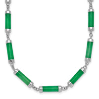 Sterling Silver RH-plated Polished Jade Bars 16.75in w/.5in Ext Necklace