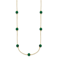Sterling Silver Gold-Tone Polished Created Malachite 16in w/2in Ext Necklac
