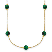 Sterling Silver Gold-Tone Polished Created Malachite 16in w/2in Ext Necklac