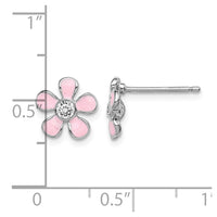 Sterling Silver RH-plated Madi K Pink Enamel/Crystal Flower Post Earrings