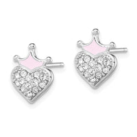 Sterling Silver Madi K RH-plated Enamel & Crystal Crown Heart Earrings