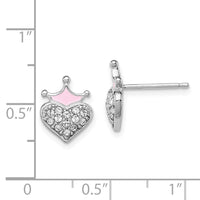 Sterling Silver Madi K RH-plated Enamel & Crystal Crown Heart Earrings