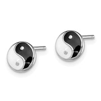 Sterling Silver Madi K RH-plated Enamel Yin Yang Children's Post Earrings