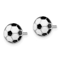Sterling Silver Madi K RH-plated Enamel Soccer Ball Post Earrings