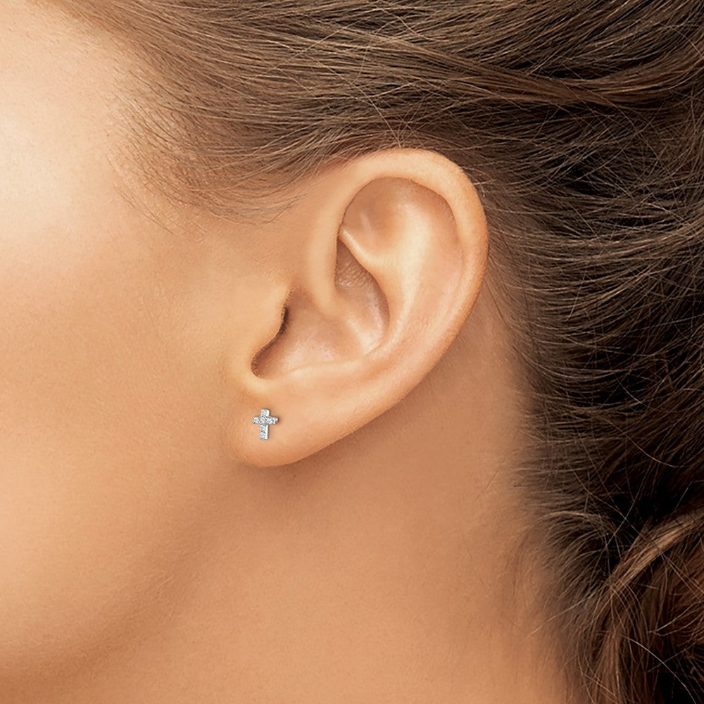 Madi K Sterling Silver Rhodium-plated CZ Cross Petite Post Earrings