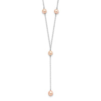 Sterling Silver Rhodium-plated Pink FW Cultured Pearl Y-Drop Necklace