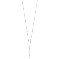 Sterling Silver Rhodum-plated White FW Cultured Pearl Y-Drop Necklace