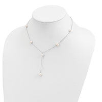 Sterling Silver Rhodum-plated White FW Cultured Pearl Y-Drop Necklace