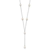 Sterling Silver Rhodum-plated White FW Cultured Pearl Y-Drop Necklace