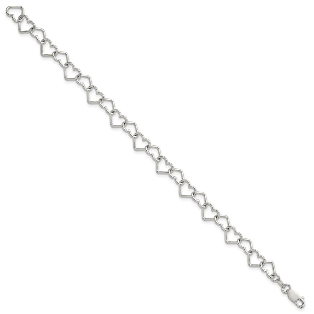 Sterling Silver 7 inch Polished Fancy Heart Link Bracelet