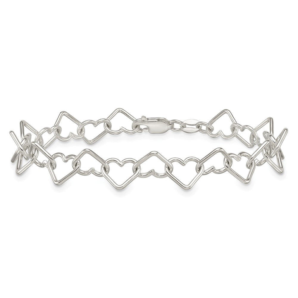 Sterling Silver 7 inch Polished Fancy Heart Link Bracelet