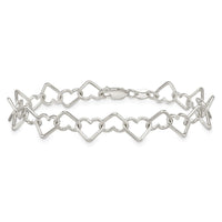 Sterling Silver 7 inch Polished Fancy Heart Link Bracelet