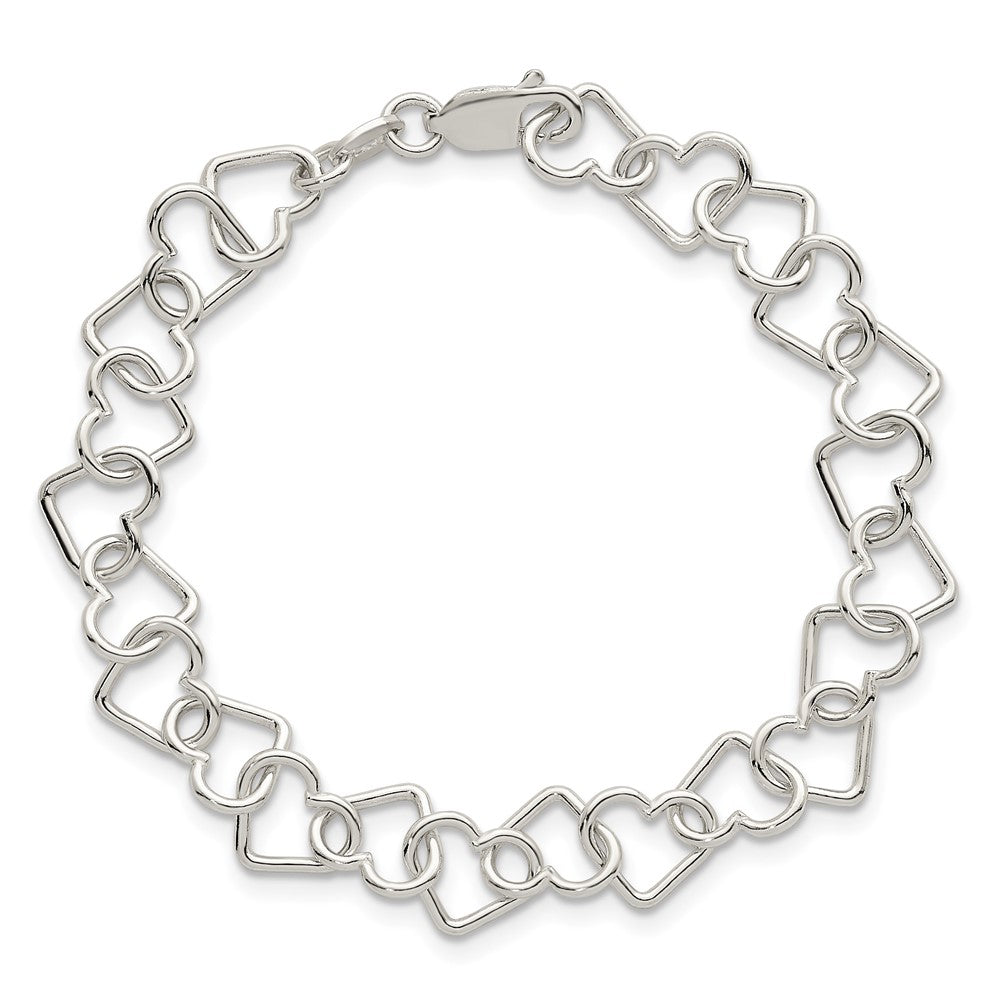 Sterling Silver 7 inch Polished Fancy Heart Link Bracelet