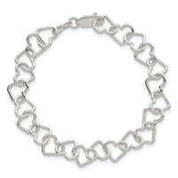 Sterling Silver 7 inch Polished Fancy Heart Link Bracelet