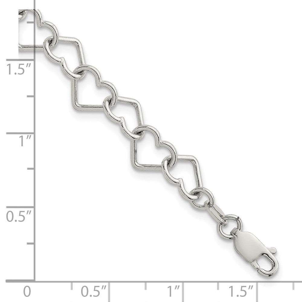 Sterling Silver 7 inch Polished Fancy Heart Link Bracelet